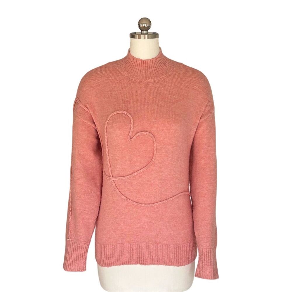 Kathy Ireland Women's Pink Braided Heart Pullover Sweater Size M